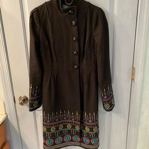 Anthropologie embroidered wool coat